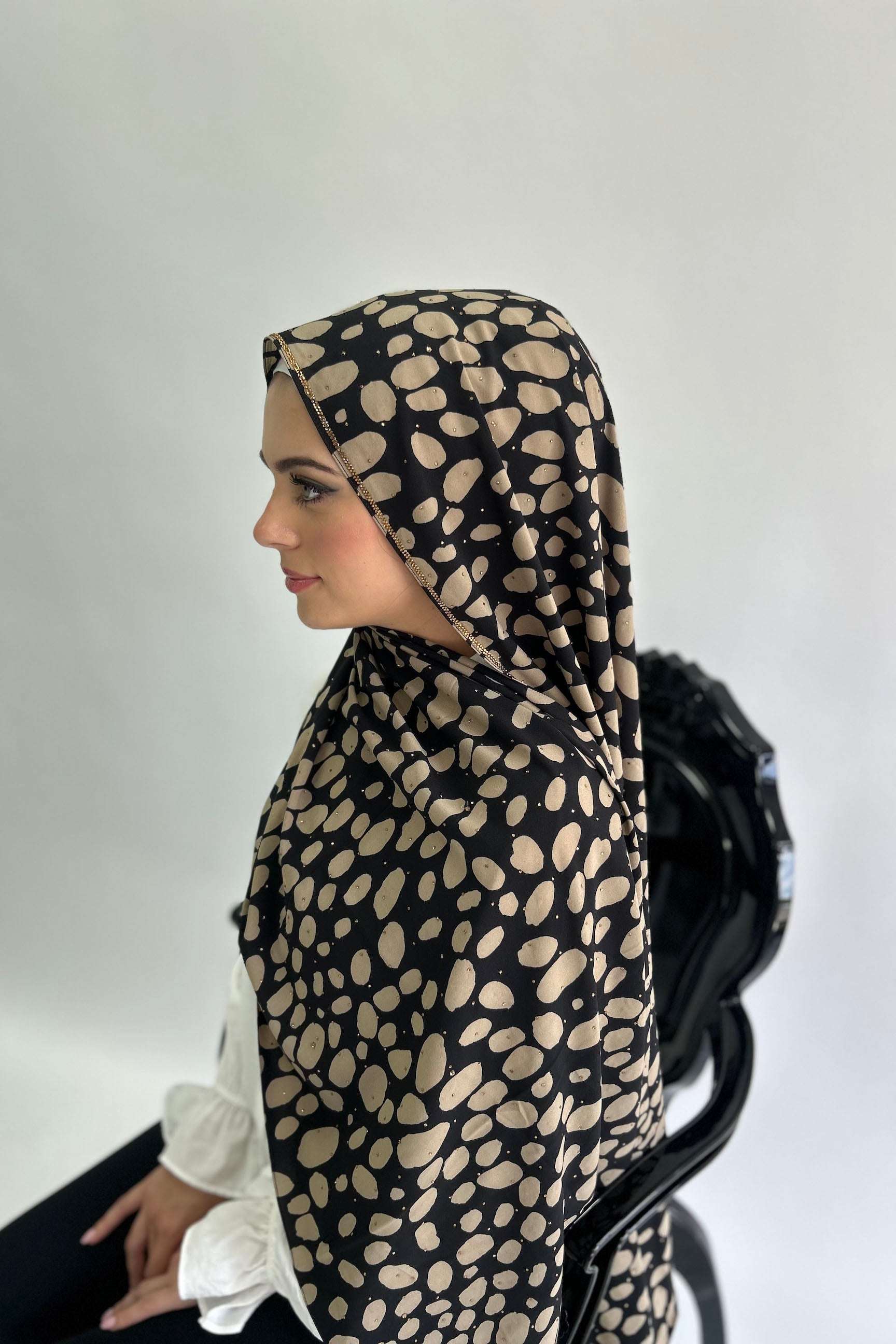 Sharif Spotted Luxury Print Diamante Chiffon Long Hijab - Image 4