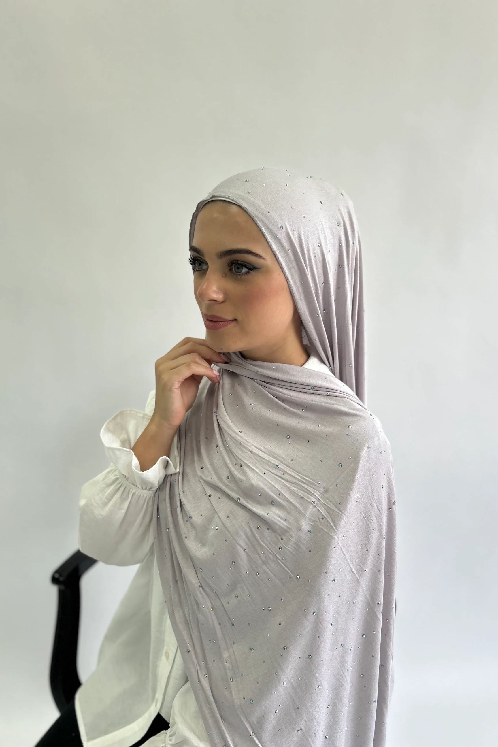 Spotted Diamante Cotton Blend Jersey Hijab - Image 3