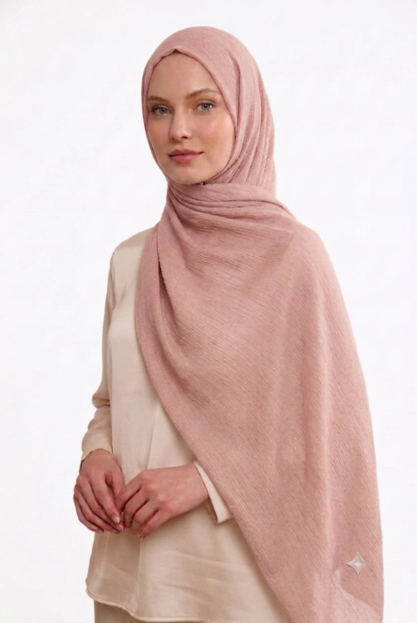 Viscose Silk Fine Line Shimmer Long Hijab - Image 6